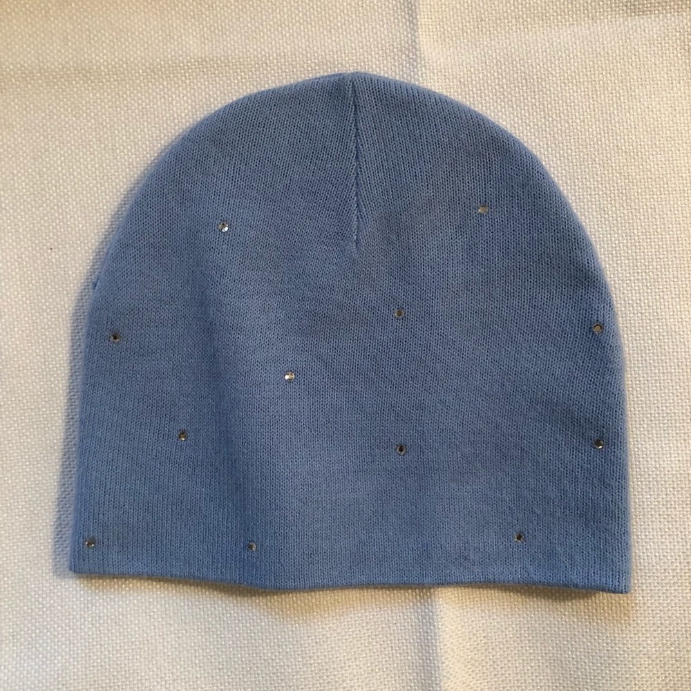Sky Blue Knit Beanie with Rhinestone Accent